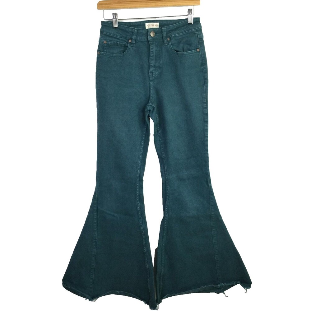 Shyanne Womens High Rise Western Bell Bottom Jeans Flare Deep Green Size 28